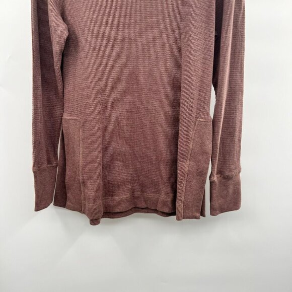 Mono B Women's Long Sleeve Mock Neck Ribbed Top Brown Size Large Vented Sides - Picture 5 of 8